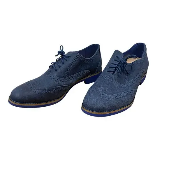 Cole Haan Women’s Alisa Blue Cobalt Almond Toe Wingtip Oxford Lace-Up Shoe Sz 8 - Picture 7 of 9